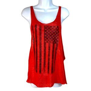 American Flag Sheer Red Tank Top Womens Graphic Print Patriotic USA Med